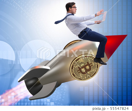 Businessman flying on rocket in bitcoin price rising concept 55547824