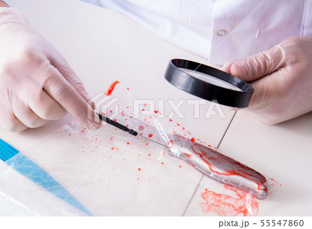 Criminologist police chemist looking at crime evidence 55547860