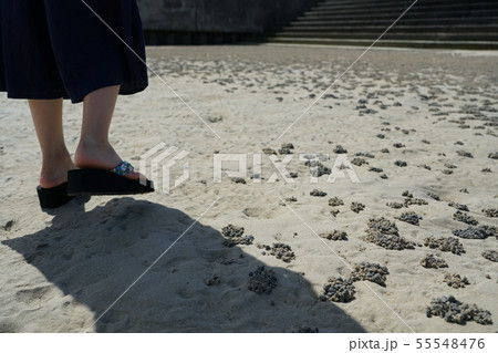 サンダルと女性（＠沖縄ビーチ） 55548476