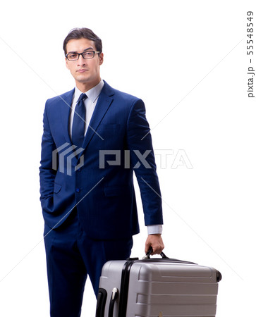 Young businessman with suitcase isolated on white background Young businessman with suitcase isolated on white background 55548549