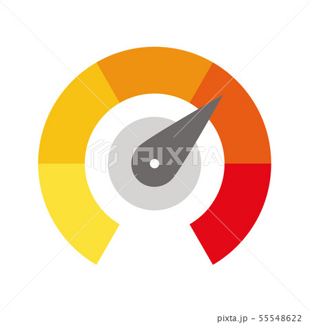Radial gauge scale from yellow to red with arrow hand pointer. Satisfaction, temperature, risk Radial gauge scale from yellow to red with arrow hand pointer. Satisfaction, temperature, risk 55548622