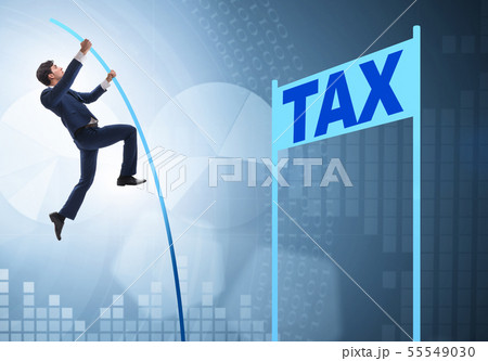Businessman jumping over tax in tax evasion avoidance concept Businessman jumping over tax in tax evasion avoidance concept 55549030