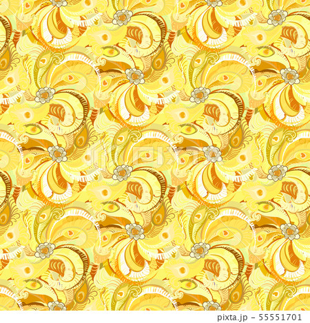 Yellow peacock feathers seamless pattern 55551701