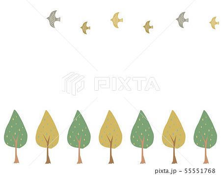 가을 나무와 새 배경 소재 - 스톡일러스트 [55551768] - Pixta
