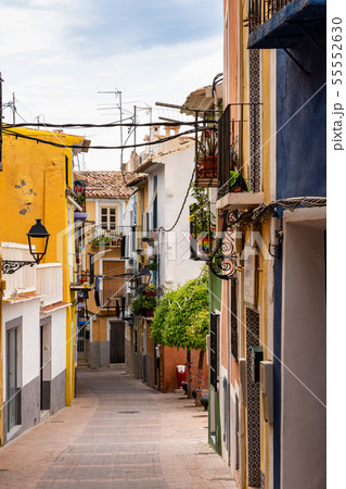 Colorful facades in Villajoyosa waterfront district, Costa Blanca, Spain 55552630