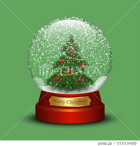 Realistic Christmas snow globe with christmas tree 55553400