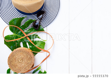 Summer flat lay scenery with swimsuit 55555370