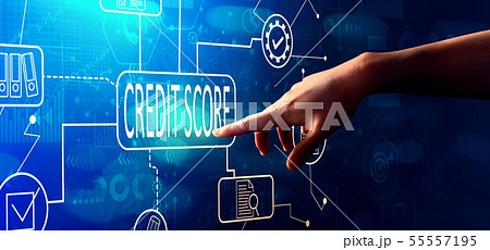 Credit score theme with hand pressing a button Credit score theme with hand pressing a button 55557195