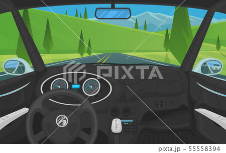 Vehicle salon, Driver view. Dashboard control in a smart car. Virtual control or auto piloted 55558394