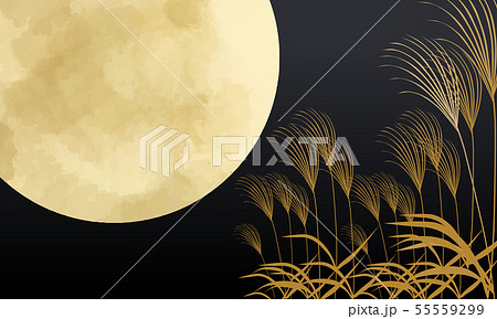 十五夜お月様とすすきのイラスト素材