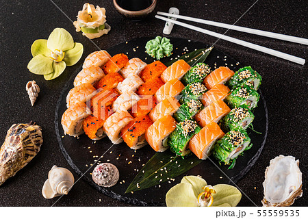 sushi on the black background 55559535