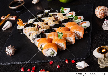 sushi on the black background 55559671