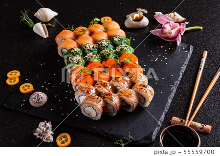 sushi on the black background 55559700