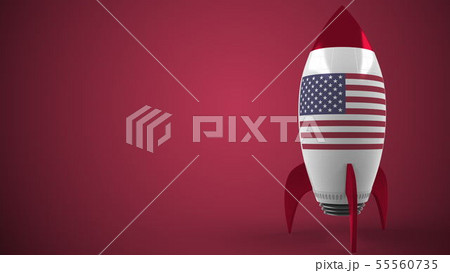 Rocket with flag of the USA. American hitech or space program related conceptual 3D rendering Rocket with flag of the USA. American hitech or space program related conceptual 3D rendering 55560735