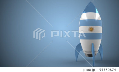 Rocket with flag of Argentina. Argentinean hitech or space program related conceptual 3D rendering 55560874