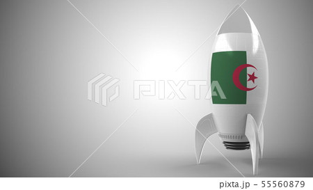 Flag of Algeria on toy rocket. Algerian hitech or space program related conceptual 3D rendering 55560879
