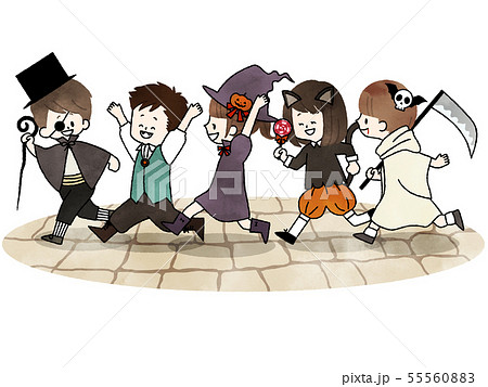 ハロウィン-仮装-子供たち-水彩 55560883