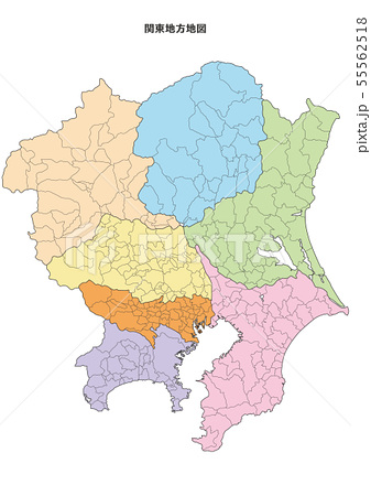 関東地方地図 市町村パス独立 のイラスト素材