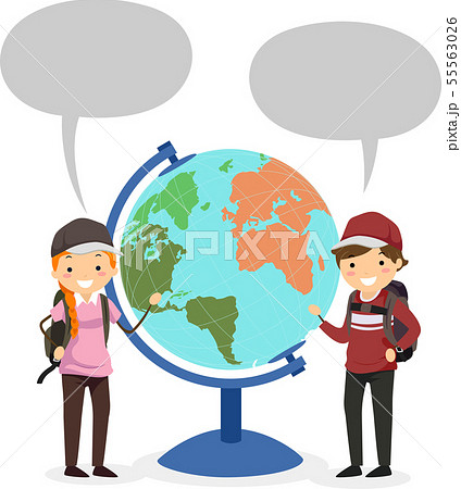 Stickman Teens Globe Speech Bubbles Illustration Stickman Teens Globe Speech Bubbles Illustration 55563026