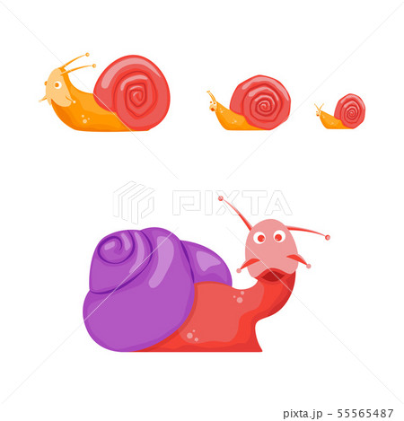 Cartoon Color Characters Funny Snails Set. Vector 55565487