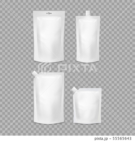 Realistic Detailed 3d Various White Blank Doypack Template Mockup Set. Vector 55565643