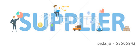 SUPPLIER. Concept with people, letters and icons. Flat vector illustration. Isolated on white SUPPLIER. Concept with people, letters and icons. Flat vector illustration. Isolated on white 55565842