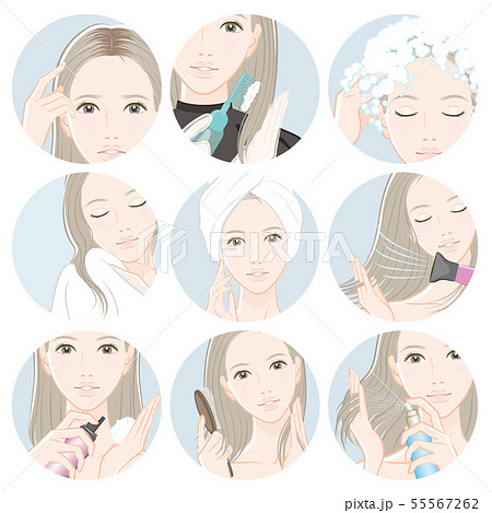 ヘアケアをしている女性のイラスト 55567262