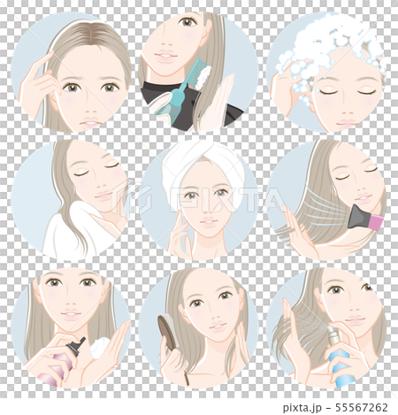 ヘアケアをしている女性のイラスト 55567262