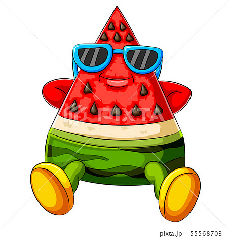 funny watermelon cartoon sunbathing with Black Sun 55568703