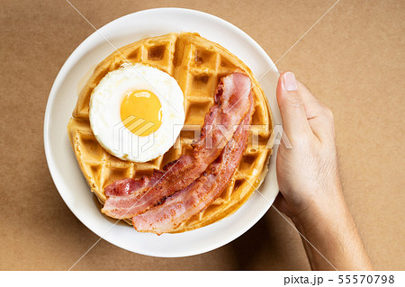 Savory bacon and egg waffle 55570798
