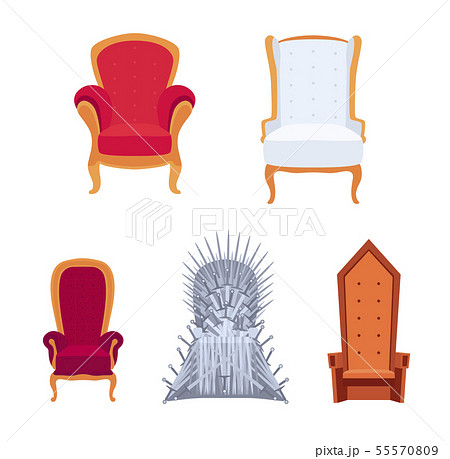 Set Of Royal Armchairs Or Thrones Cartoon Style Stock Illustration