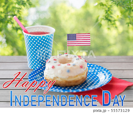 donut with juice and american flag decoration 55573129