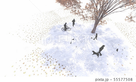 秋　木に集う人々　公園　イラスト19 55577508