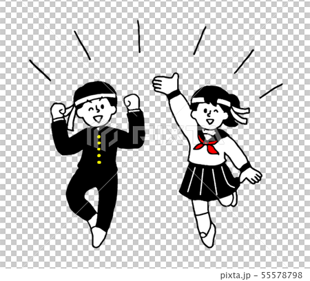 明るいハチマキ学ラン男子セーラー服女子 シンプル のイラスト素材