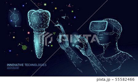 3d tooth innovation virtual reality polygonal concept. Dentistry implant symbol low poly triangle 55582466