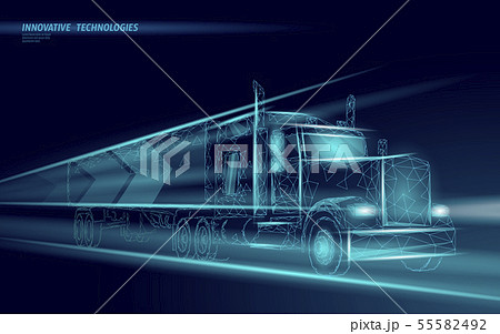 Low poly transport abstract truck. Lorry van fast delivery shipping logistic. Polygonal dark blue 55582492