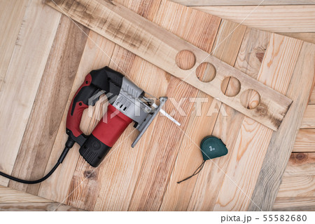 Electric jigsaw, measuring tape and workpiece Electric jigsaw, measuring tape and workpiece 55582680