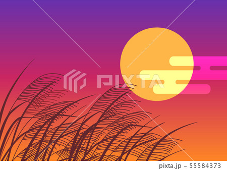 ススキと夕陽のイラスト素材