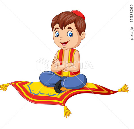 Cartoon Aladdin Travelling On Flying Carpetのイラスト素材