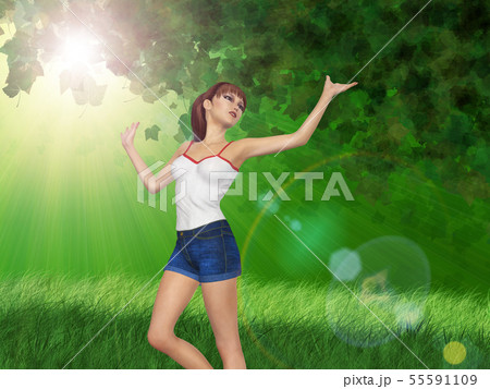 Girl in green forest 55591109
