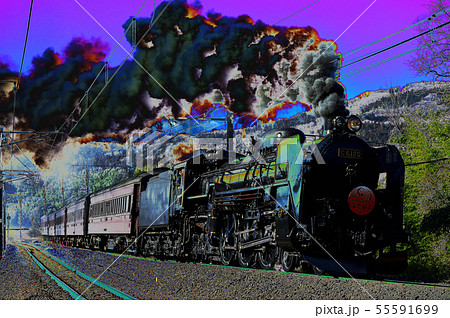 旧型客車を牽くc61蒸気機関車イメージのイラスト素材