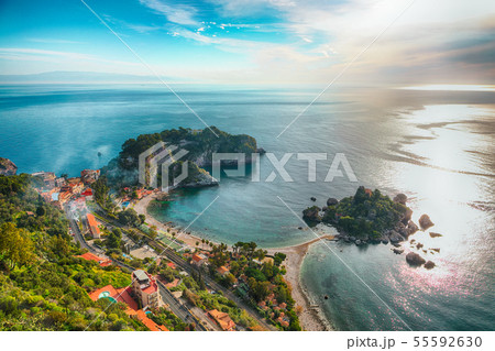 Panoramic aerial view of Isola Bella island and Panoramic aerial view of Isola Bella island and 55592630
