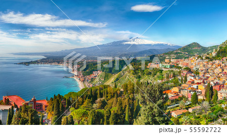Aquamarine blue waters of sea near Taormina Aquamarine blue waters of sea near Taormina 55592722