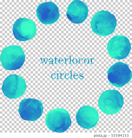 水彩 Watercolor イラスト 丸 Circle ドット Bluegreen 青緑 ターコイズのイラスト素材