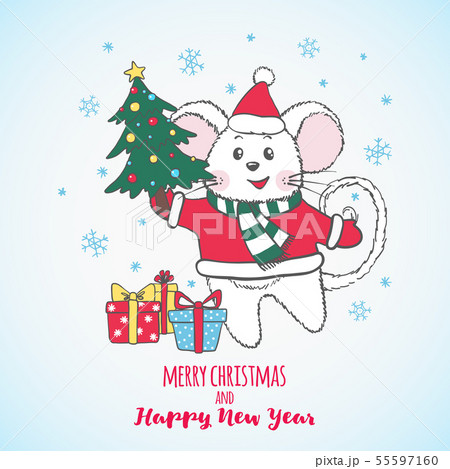 New Year greeting card with cute Mouse. 55597160