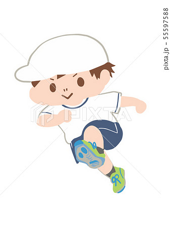 走る体操服の男の子 白帽子 のイラスト素材