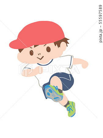 走る体操服の男の子 赤帽子 のイラスト素材 55597589 Pixta