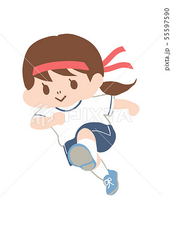 走る体操服の女の子 赤ハチマキ のイラスト素材
