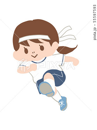 走る体操服の女の子 白ハチマキ のイラスト素材
