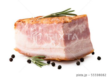 A piece of smoked bacon with rosemary leaves and 55598082